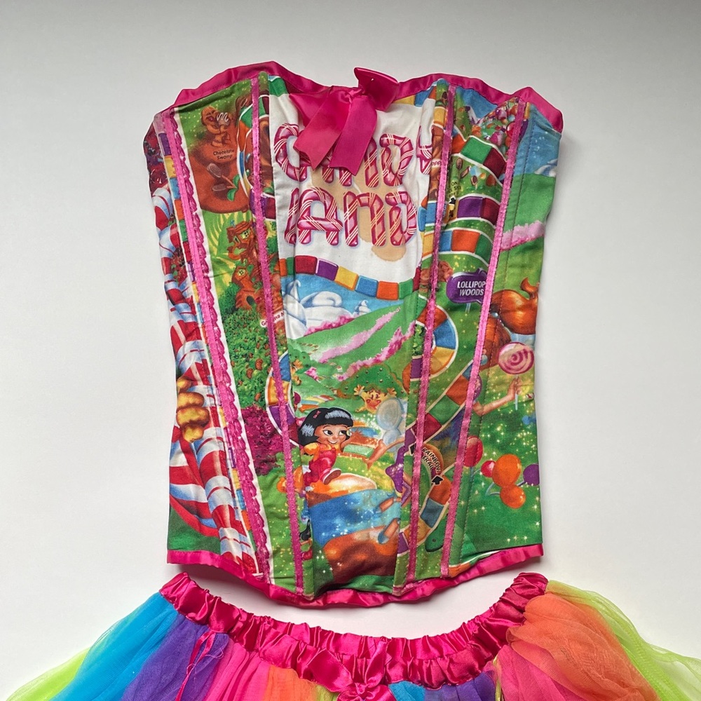 Candyland Print Bustier Top in Pink and Multi-Color